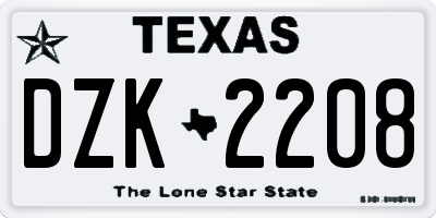 TX license plate DZK2208