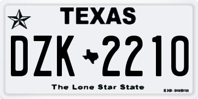 TX license plate DZK2210