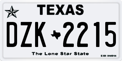 TX license plate DZK2215