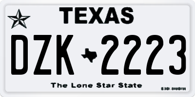 TX license plate DZK2223