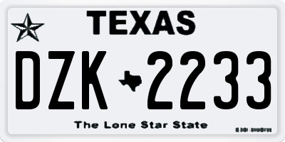 TX license plate DZK2233