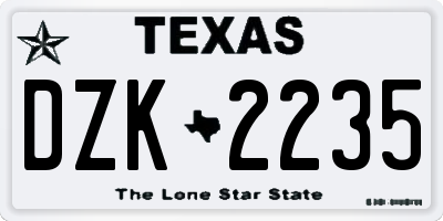 TX license plate DZK2235