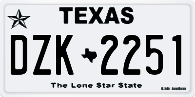 TX license plate DZK2251