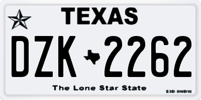 TX license plate DZK2262
