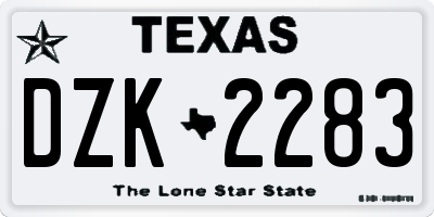 TX license plate DZK2283