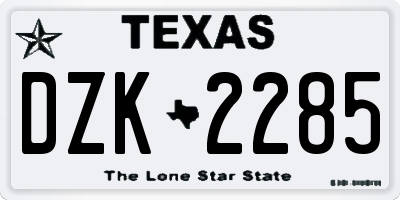 TX license plate DZK2285