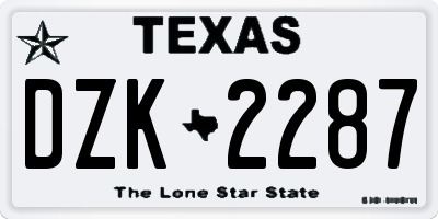 TX license plate DZK2287
