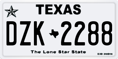 TX license plate DZK2288