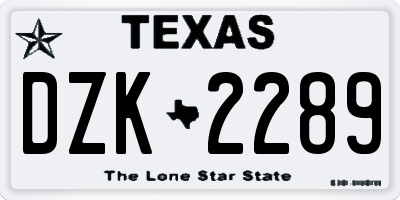 TX license plate DZK2289