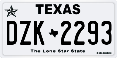 TX license plate DZK2293
