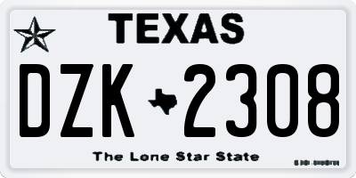 TX license plate DZK2308