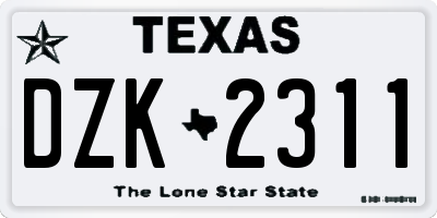 TX license plate DZK2311