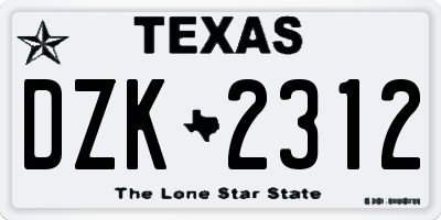 TX license plate DZK2312