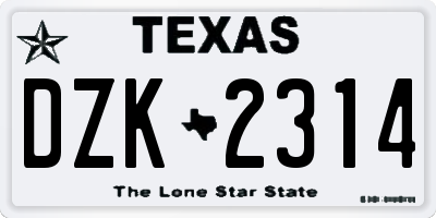 TX license plate DZK2314