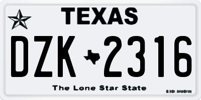 TX license plate DZK2316