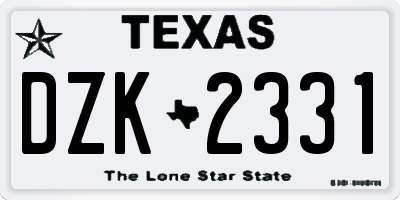 TX license plate DZK2331