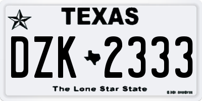 TX license plate DZK2333