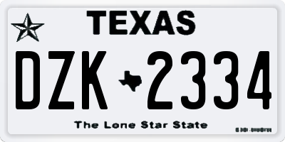 TX license plate DZK2334