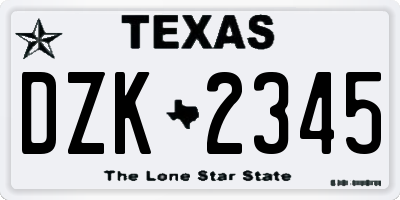 TX license plate DZK2345