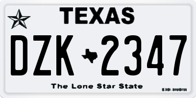 TX license plate DZK2347