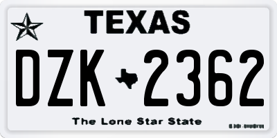 TX license plate DZK2362