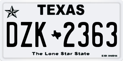 TX license plate DZK2363