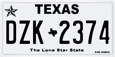 TX license plate DZK2374