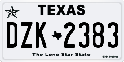 TX license plate DZK2383