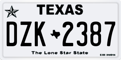 TX license plate DZK2387