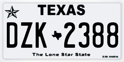 TX license plate DZK2388