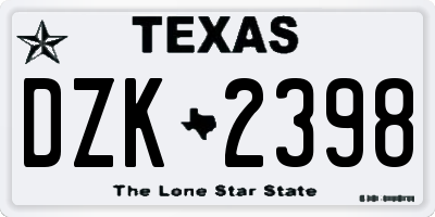 TX license plate DZK2398