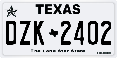 TX license plate DZK2402