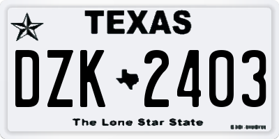 TX license plate DZK2403