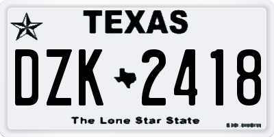 TX license plate DZK2418