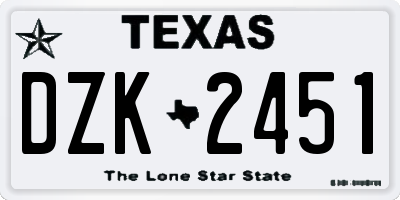 TX license plate DZK2451