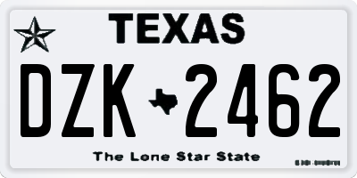 TX license plate DZK2462