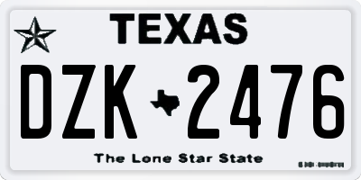 TX license plate DZK2476