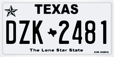 TX license plate DZK2481