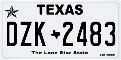TX license plate DZK2483