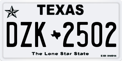 TX license plate DZK2502
