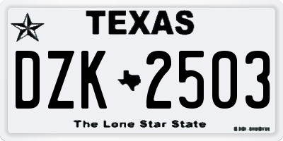 TX license plate DZK2503