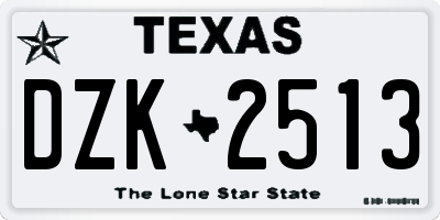 TX license plate DZK2513
