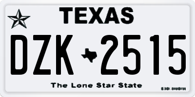 TX license plate DZK2515