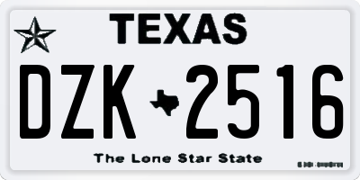 TX license plate DZK2516