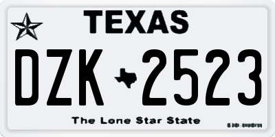 TX license plate DZK2523