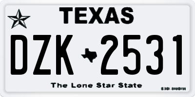 TX license plate DZK2531