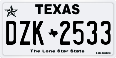 TX license plate DZK2533
