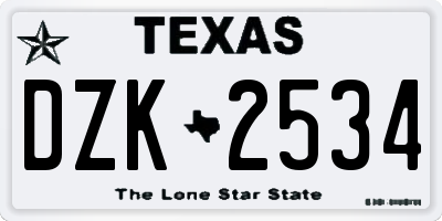 TX license plate DZK2534