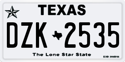 TX license plate DZK2535