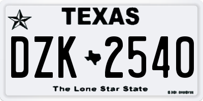 TX license plate DZK2540